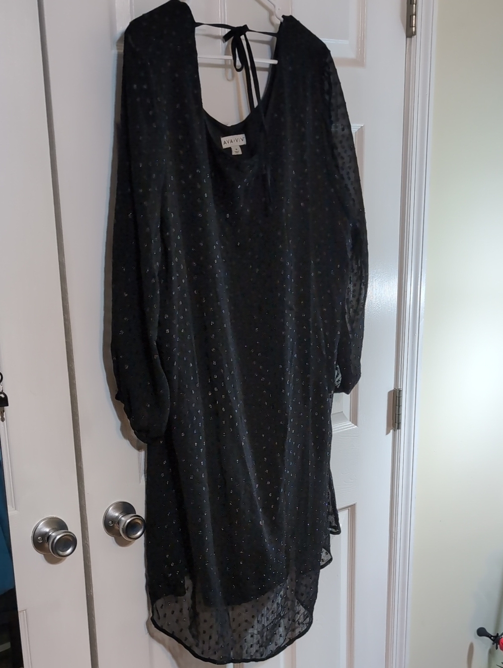 Ava & Viv Black Sheer Polka Dot Tie-Back Long Sleeve Dress